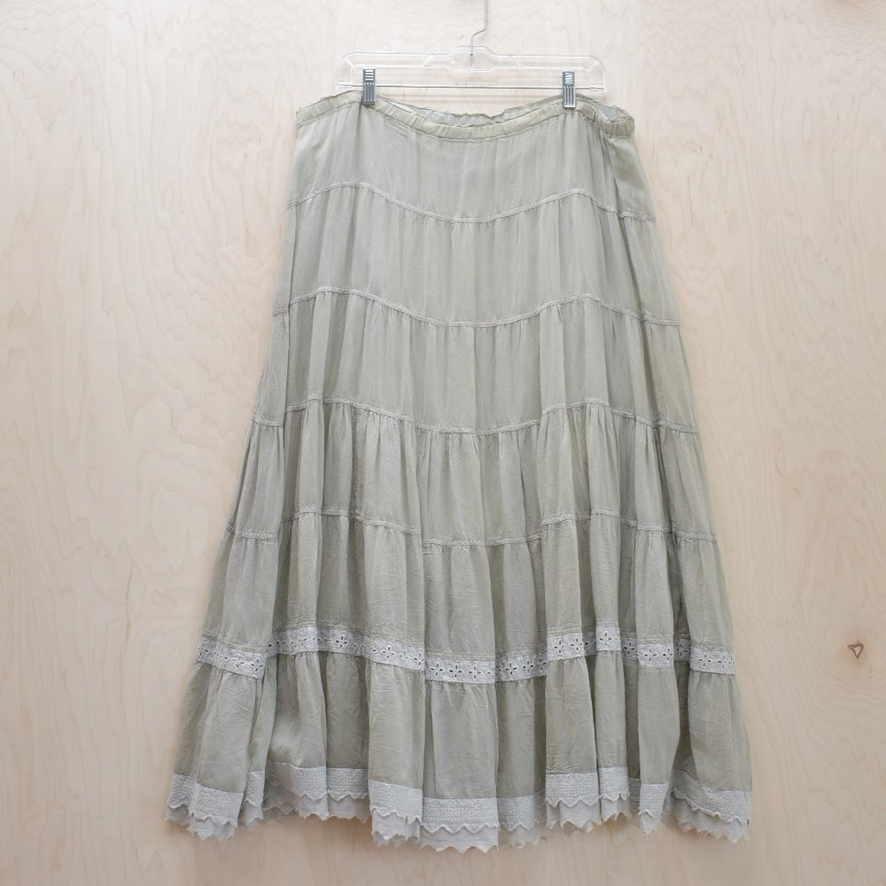 Johnny Was Rayon & Cotton Broom Maxi Skirt L - NEEDS NEW WAISTBAND